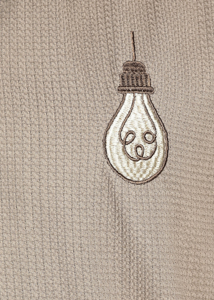 Men’s Taupe Gray Textured Resort Embroidery Shirt