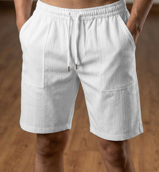 Men’s White Textured Polyester Jute Drawstring Shorts