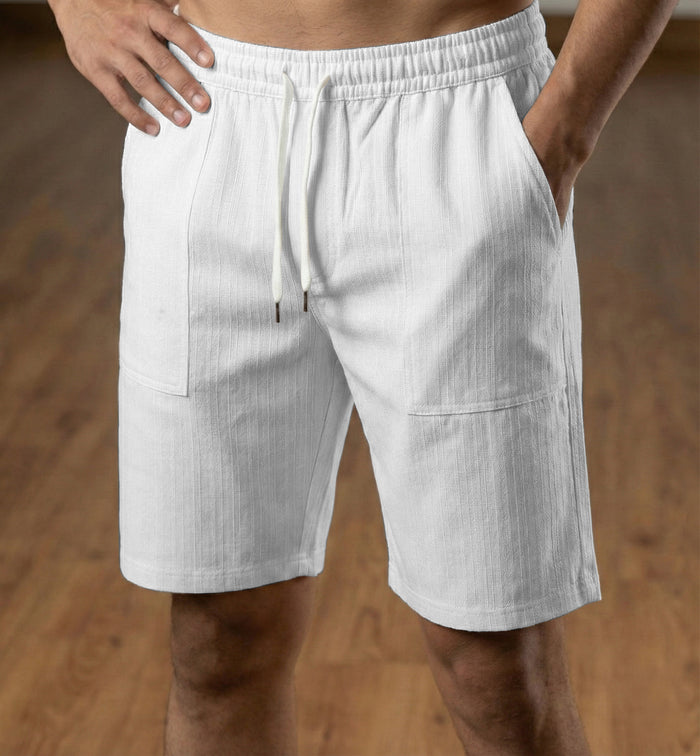 Men’s White Textured Polyester Jute Drawstring Shorts