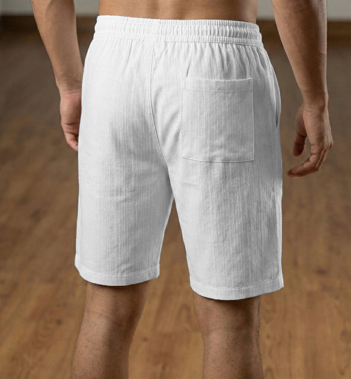 Men’s White Textured Polyester Jute Drawstring Shorts