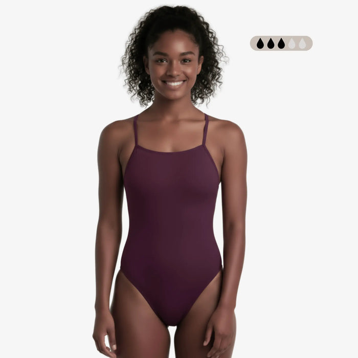 Merlot SecureFlo Open-Back One-Piece Period Swimsuit by Norca - Norca Athletic Swimwear