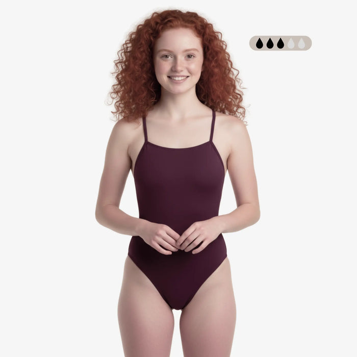 Merlot SecureFlo Open-Back One-Piece Period Swimsuit by Norca - Norca Athletic Swimwear