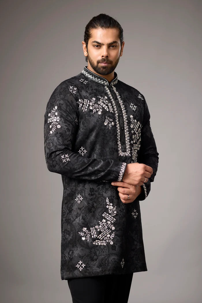 Buy Black Embroidered Kurta Set for Men Online India | Mahavir NX