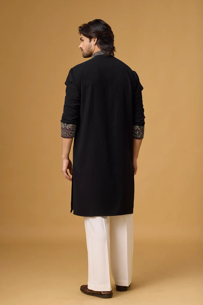 Midnight Black Kurta Pajama Set for Men – Front View | Mahavir NX