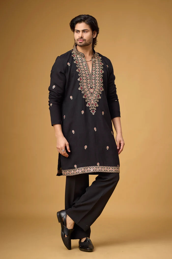 Floral Geometric Motif Embroidered Kurta Set – Wedding Wear | Mahavir NX