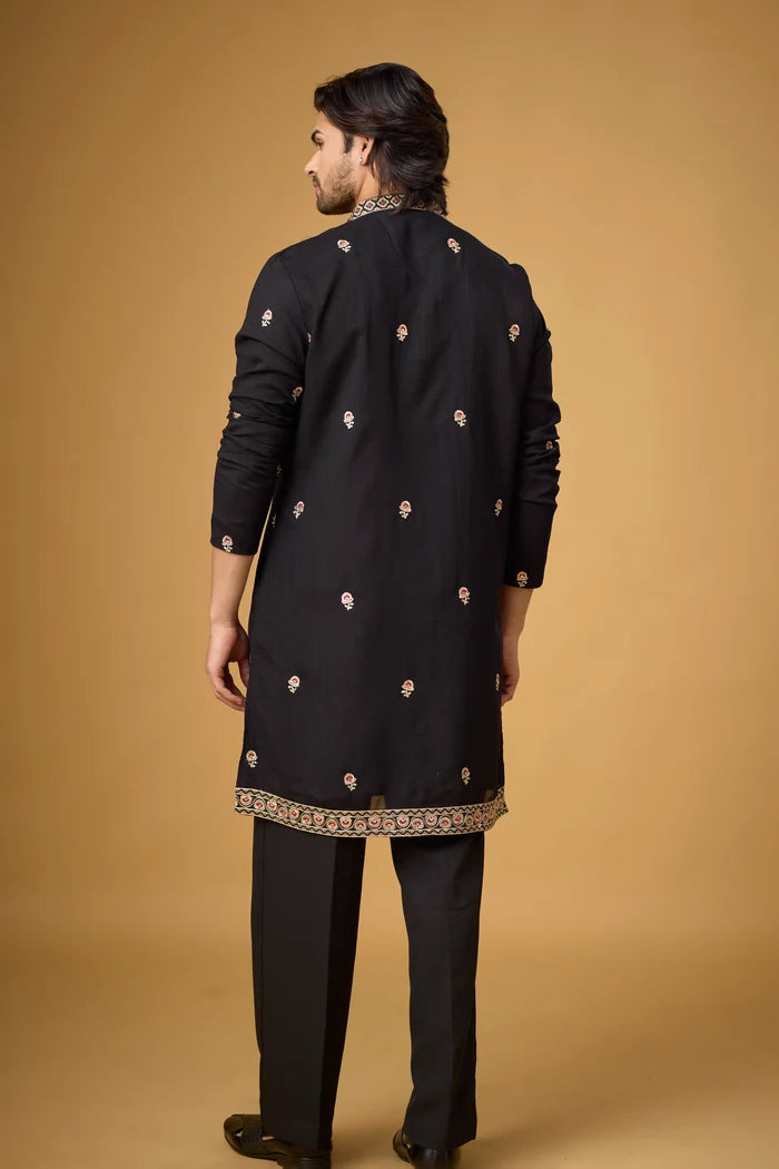 Embroidered Hem Border Kurta for Men – Side View | Mahavir NX