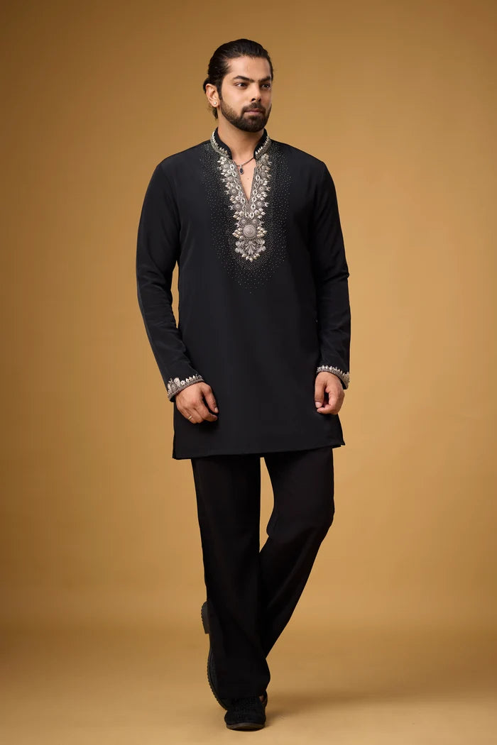 Pearl Embroidered Neckline Kurta Set – Evening Ethnic Wear | Mahavir NX