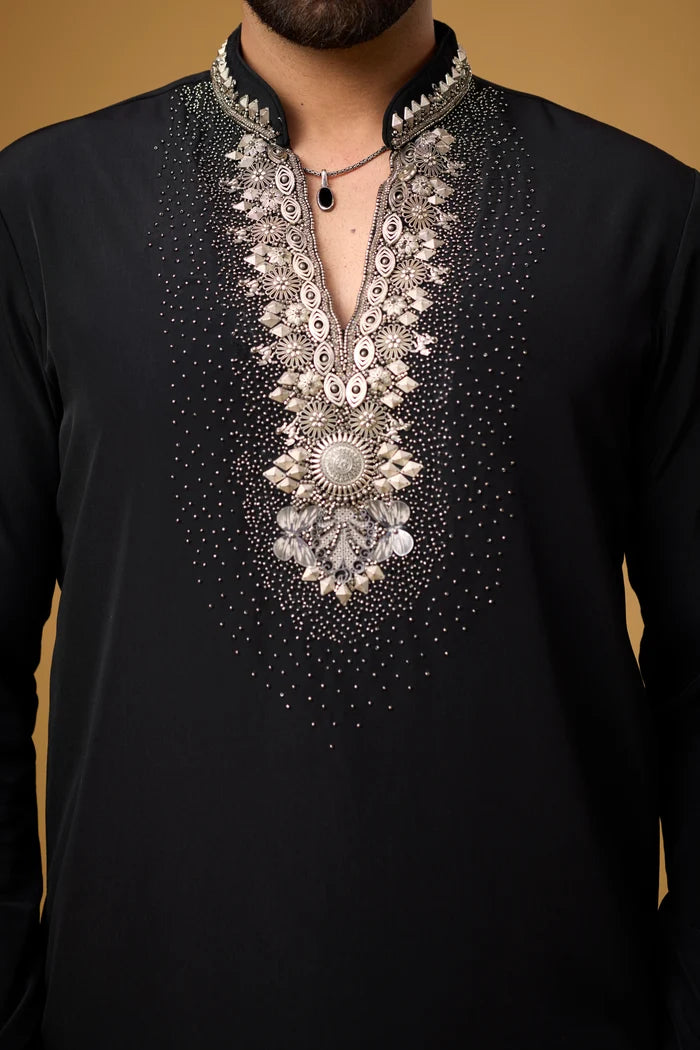 Designer Statement Neckline Ethnic Kurta – Side View | Mahavir NX