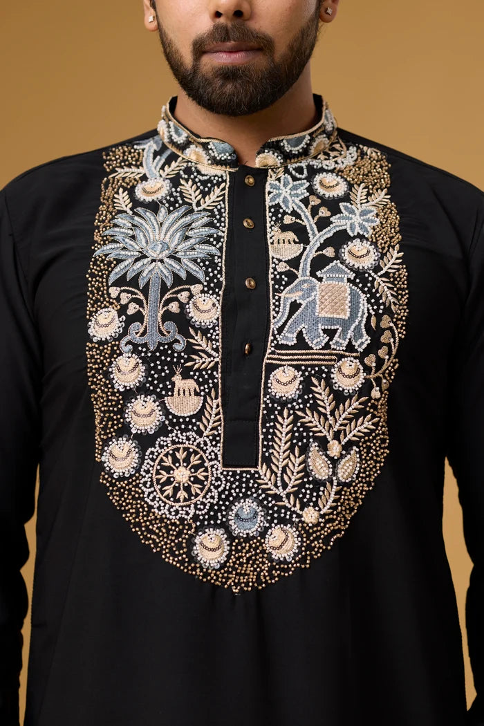 Designer Regal Motif Ethnic Kurta Set – Side View | Mahavir NX