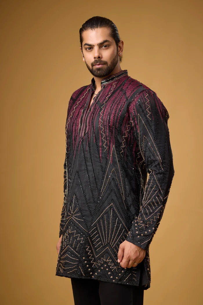 Buy Geometric Embroidered Sherwani Kurta Online India | Mahavir NX