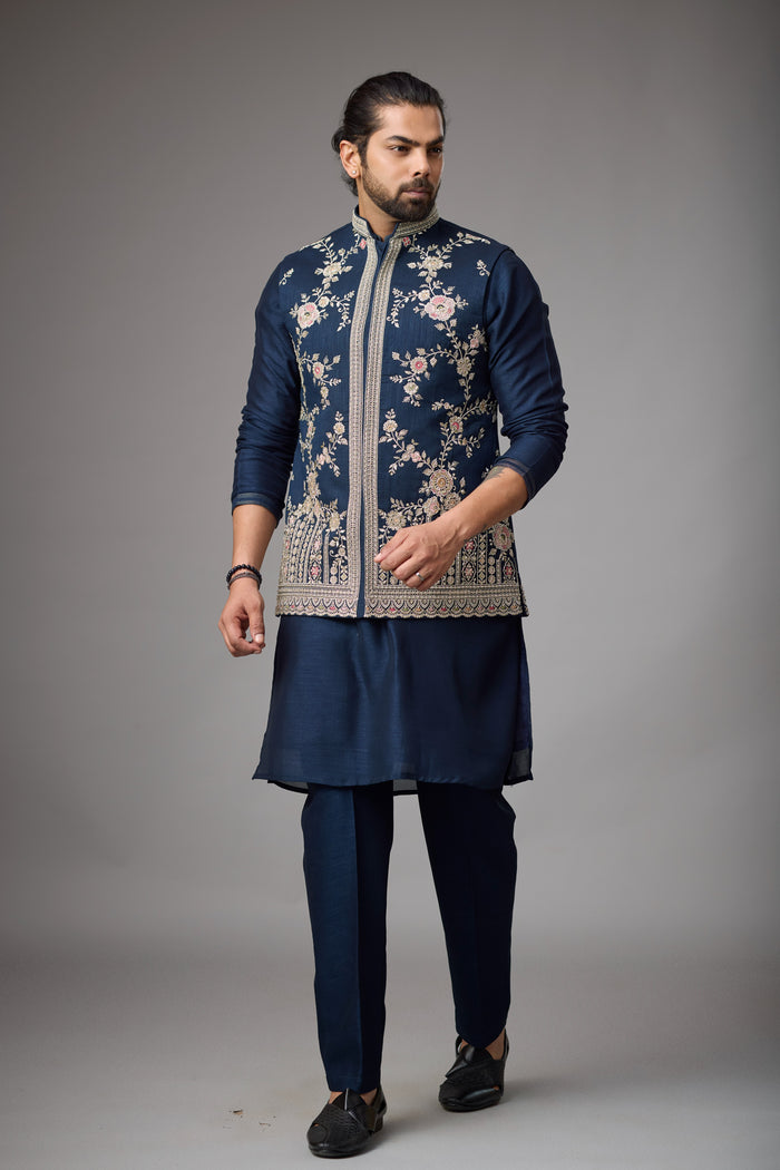 Midnight Navy designer jacket kurta for men