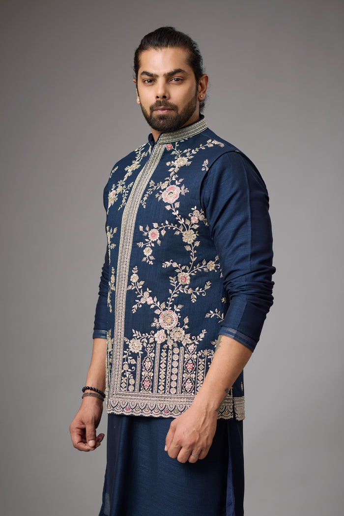 Midnight Navy floral embroidered jacket