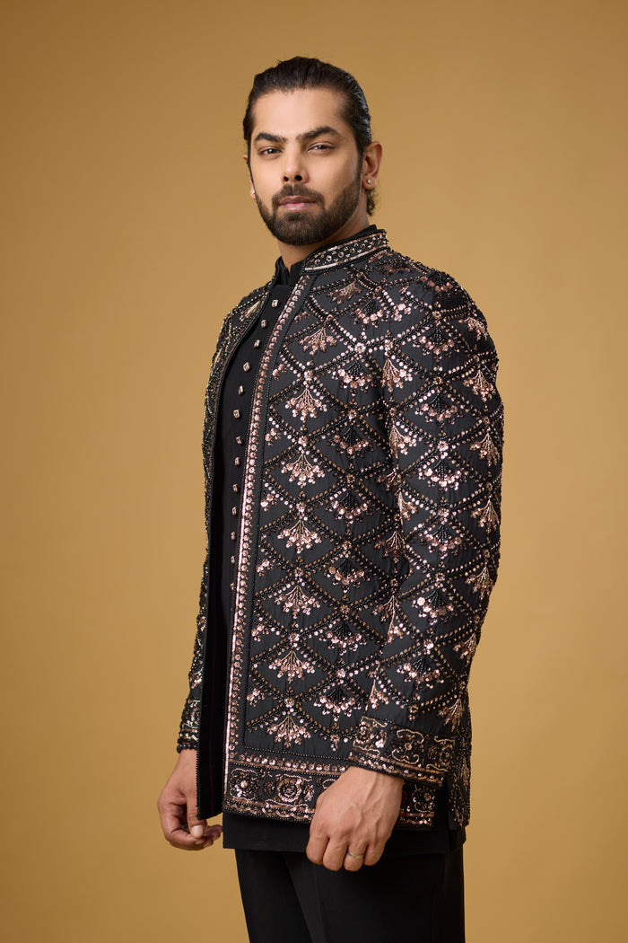 Midnight Noir diamond motif festive wear for men