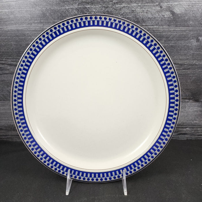 Mikasa Potters Touch Dinner Plate 11" Aztec Blue Gray Geometric Rim Dishware