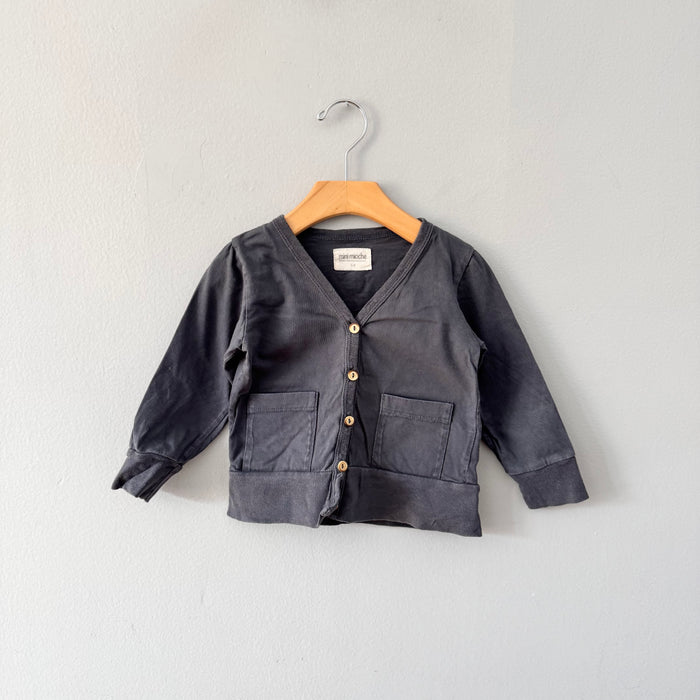 Mini mioche / Grey cotton cardigan / 1-2Y