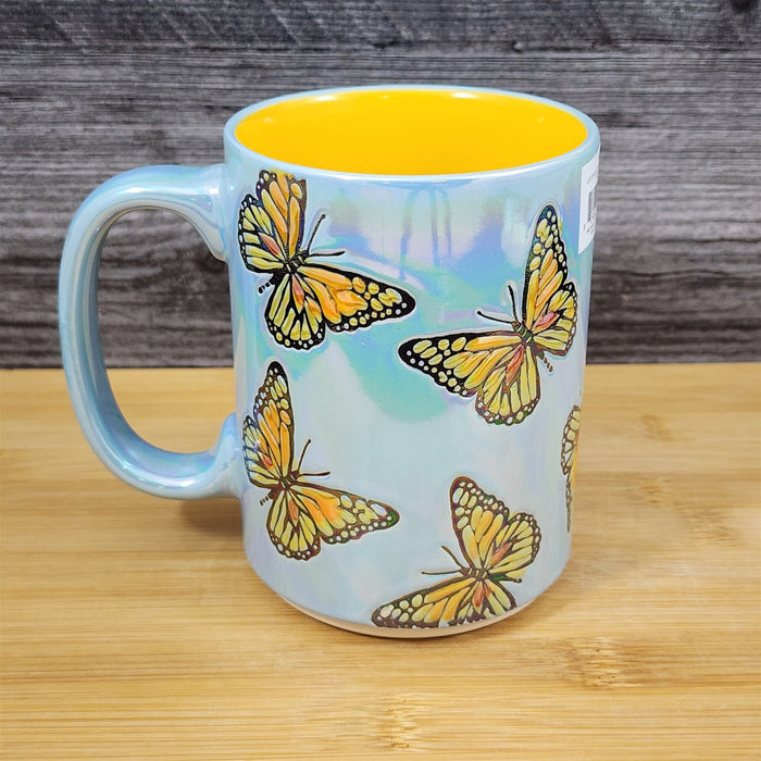 Monarch Embossed Butterfly Mug Luster Glaze Ceramic Tea Coffee Cup Blue Sky 18oz