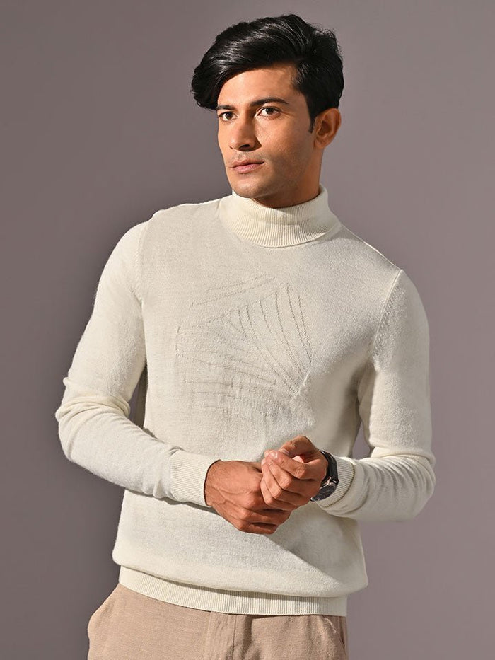 Moonscape White Turtle Neck Knit tshirt