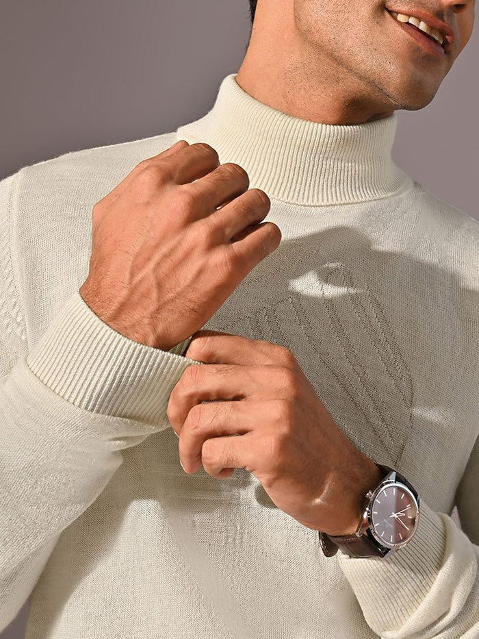 Moonscape White Turtle Neck Knit tshirt