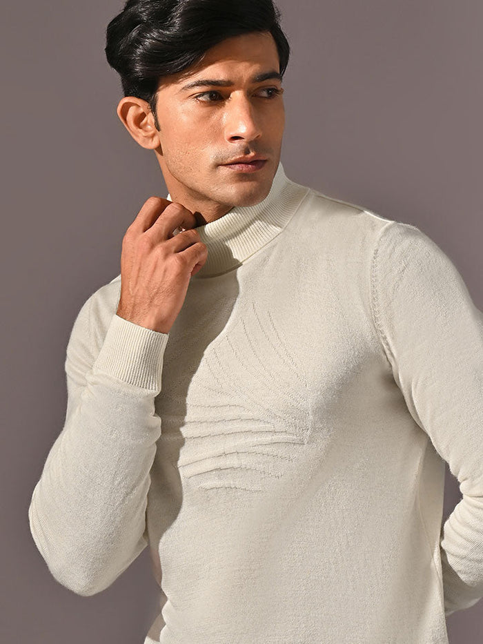 Moonscape White Turtle Neck Knit tshirt