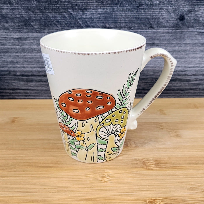 Morel Mushroom Coffee Mug Ceramic Brown Green Floral Garden Tea Cup Blue Sky