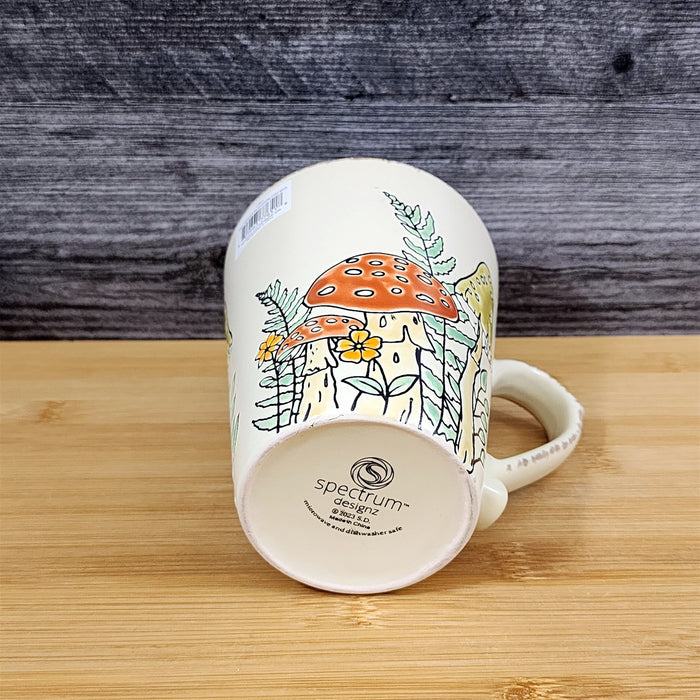 Morel Mushroom Coffee Mug Ceramic Brown Green Floral Garden Tea Cup Blue Sky