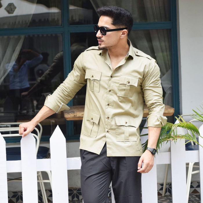 Moss Green Color Turkish Linen Hunting Shirt
