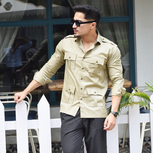 Moss Green Color Turkish Linen Hunting Shirt