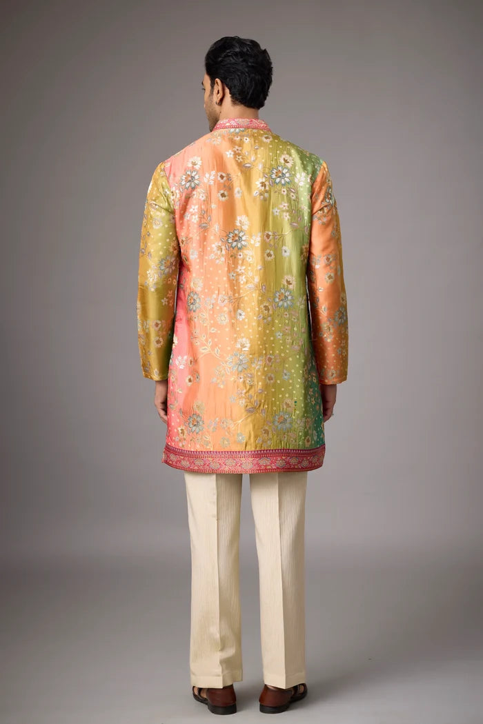 Designer Multicolour Stole Ethnic Kurta Set – Side View | Mahavir NX