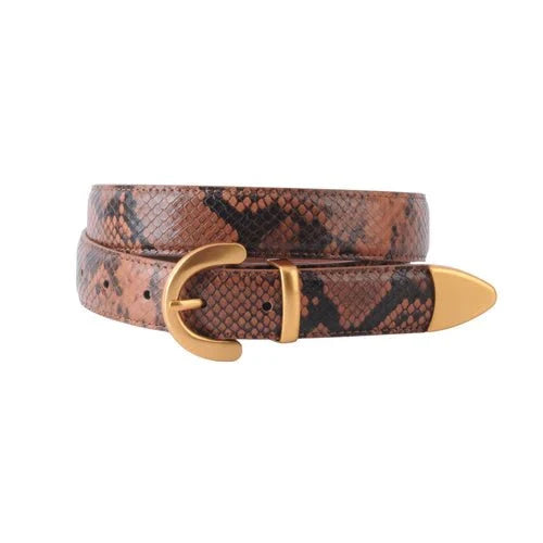Natural Python Embossed Snakeskin Belt In Brown - Macoma Boutique310 Accessories/Jewelry