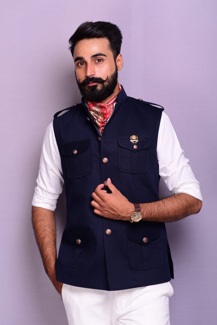 Navy Blue Tweed Semi Hunting Jacket