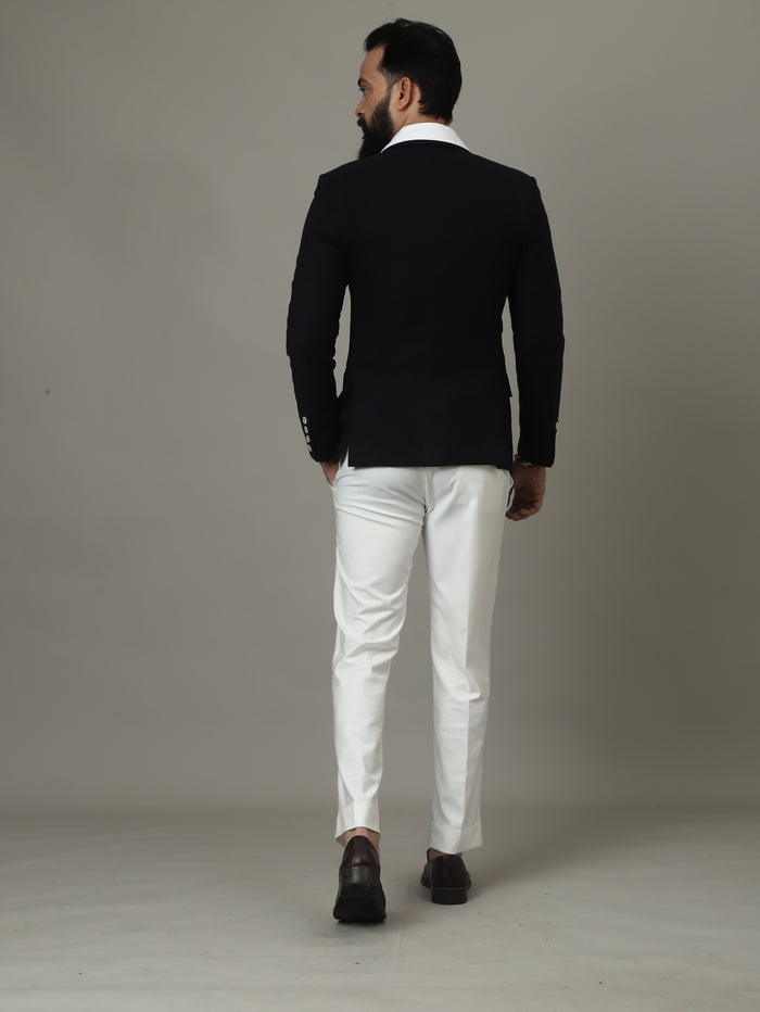 Navy Tweed Jodhpuri Jacket with Pocket Details