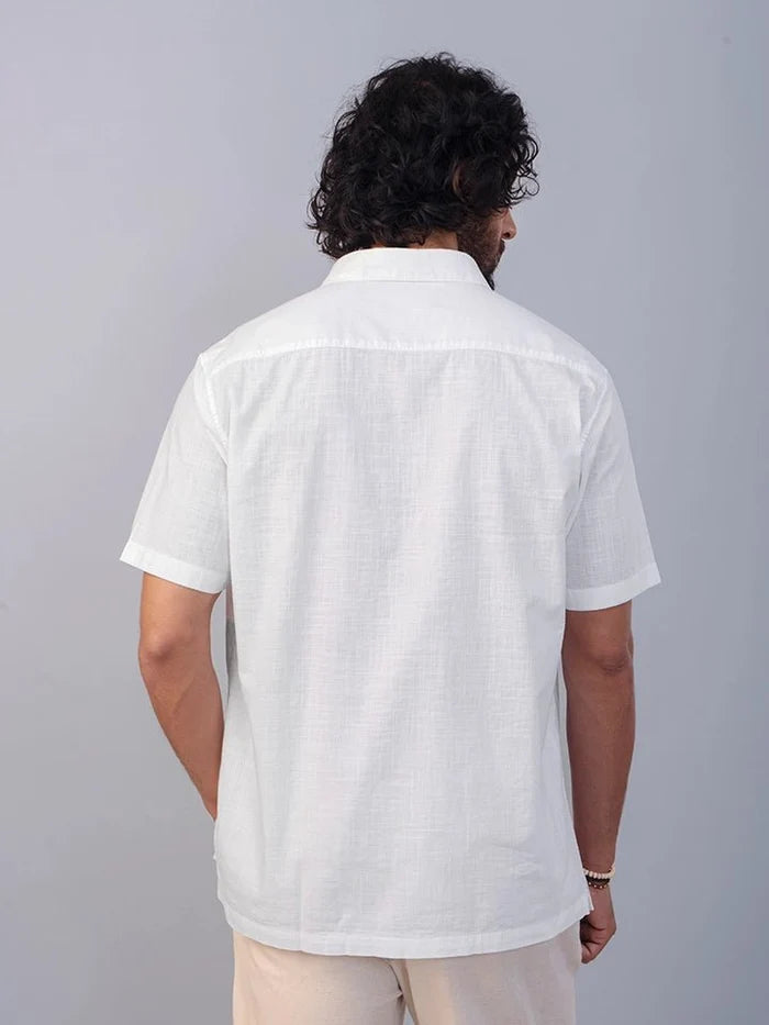 Nityam White Cotton American Placket half sleeve Shirt
