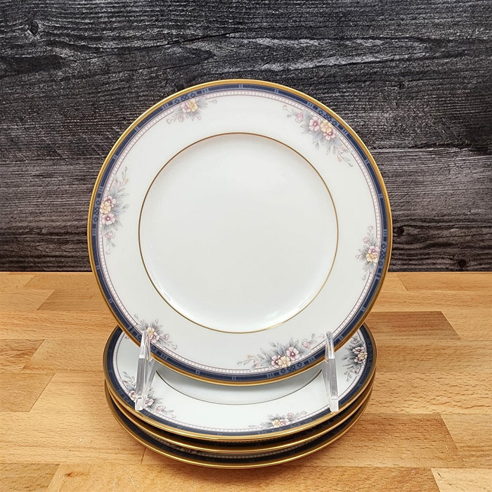 Noritake Ontario 4 Bread Butter Plates 6.5" Pink Flowers Blue Gold Band 3763