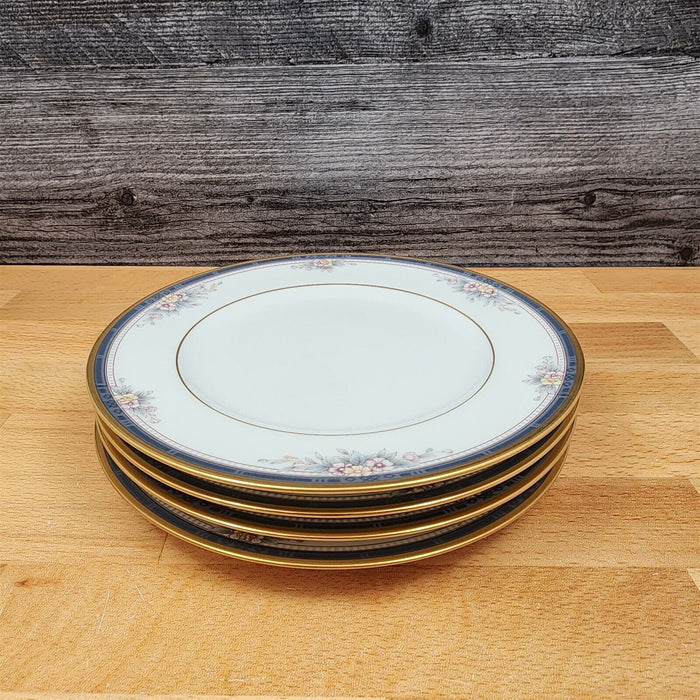Noritake Ontario 4 Bread Butter Plates 6.5" Pink Flowers Blue Gold Band 3763