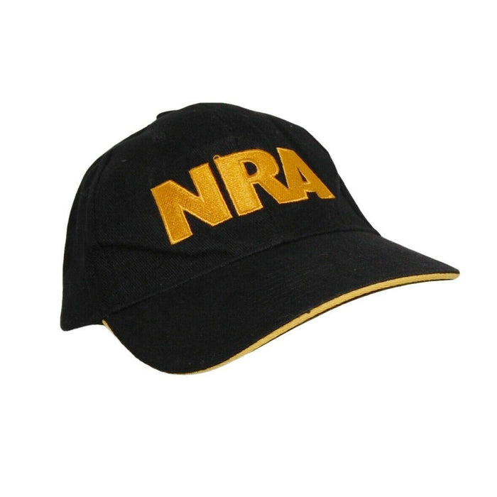 NRA National Rifle Association Hat 5 Panel Ball Cap Black and Gold Adjustable