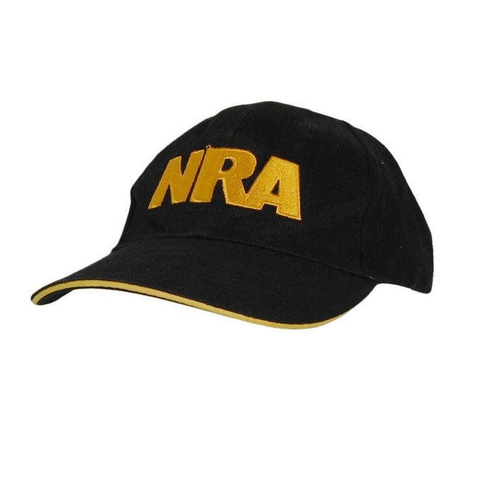 NRA National Rifle Association Hat 5 Panel Ball Cap Black and Gold Adjustable