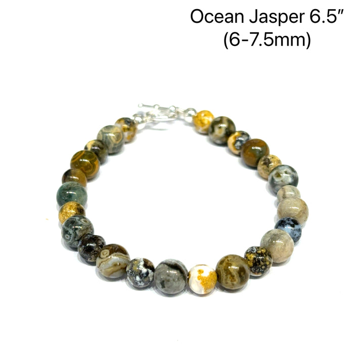 One 6.5'' (5-6mm) Ocean Jasper Gemstone Bracelet w/ SS Toggle