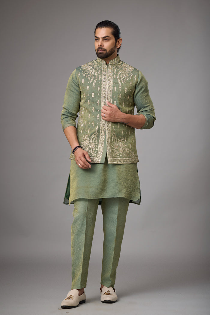 Olive Sage floral embroidered jacket