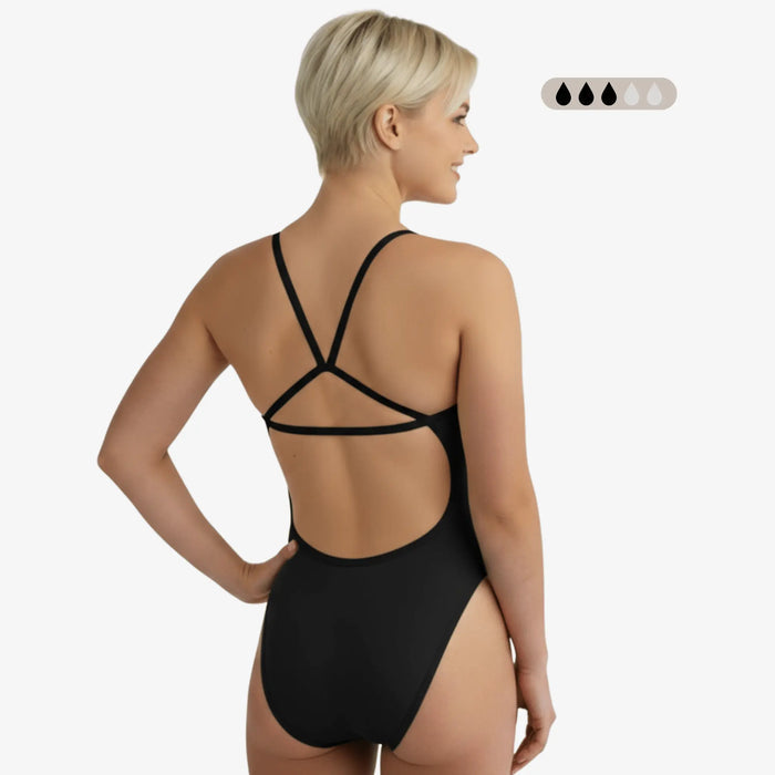Onyx SecureFlo Open-Back One-Piece Period Swimsuit by Norca - Norca Athletic Swimwear