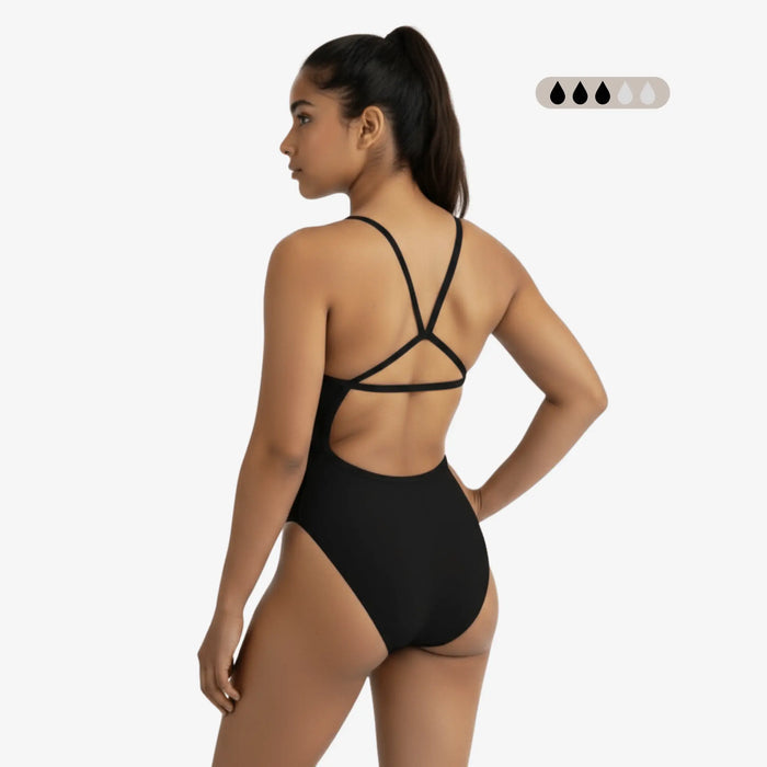 Onyx SecureFlo Open-Back One-Piece Period Swimsuit by Norca - Norca Athletic Swimwear
