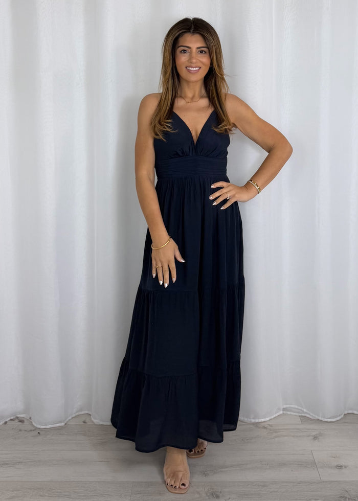 Open Back Tiered Skirt V-Neck Dress (4 Colours)