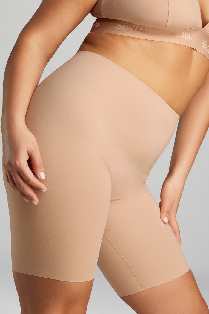 Organic Cotton No-Show Mid-Thigh Short - Siella - Color: Beach Beige Beige plage
