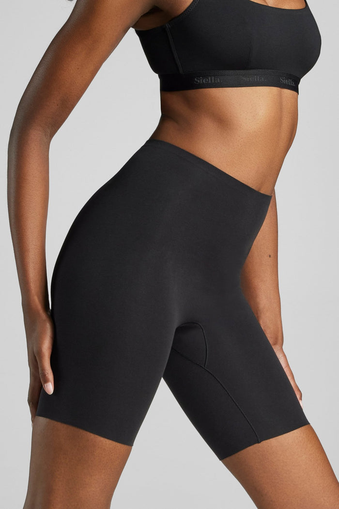 Organic Cotton No-Show Mid-Thigh Short - Siella - Color: Black Noir