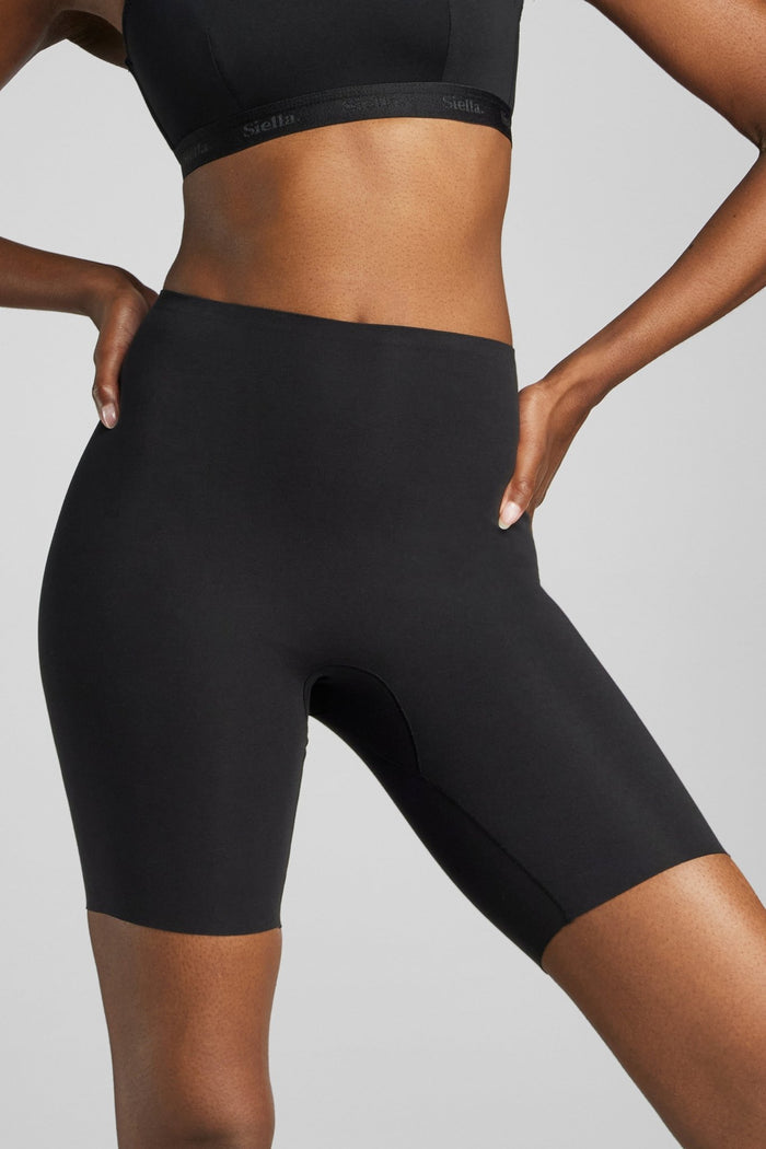 Organic Cotton No-Show Mid-Thigh Short - Siella - Color: Black Noir