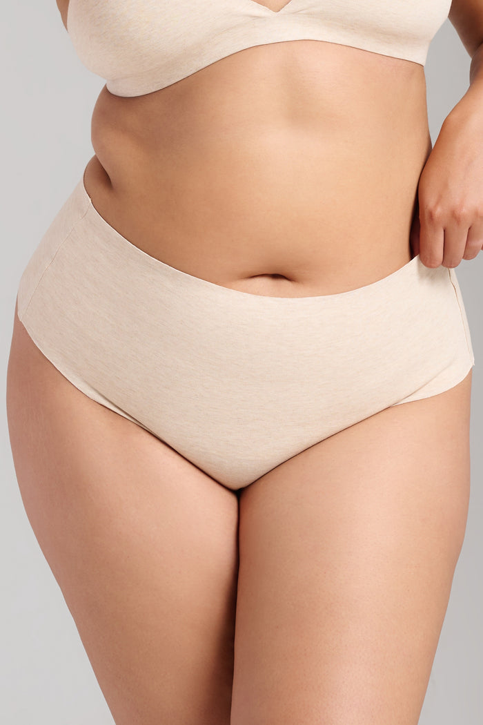 Organic Cotton No-Show Shaping Thong - SIELLA - Color: Oatmeal Avoine