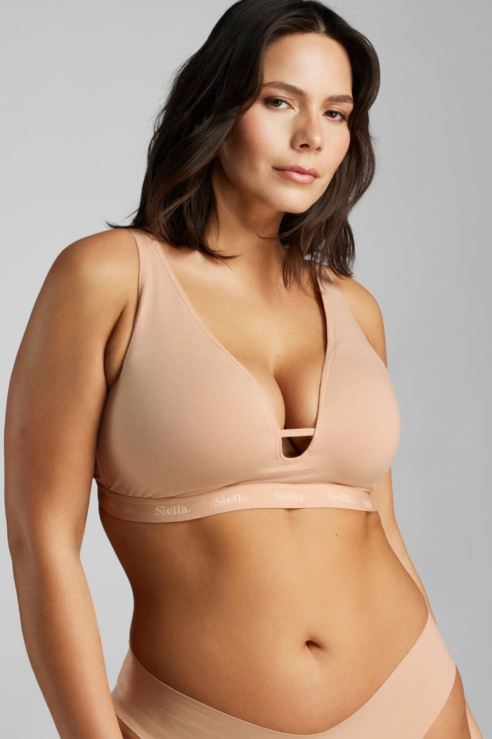 Organic Cotton Plunge Foam Bra - SIELLA - Color: Beach Beige Beige plage