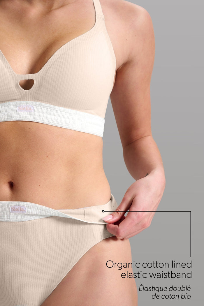 Organic Cotton Rib High Waist Brief - Siella - Color: Whisper Beige Beige murmure