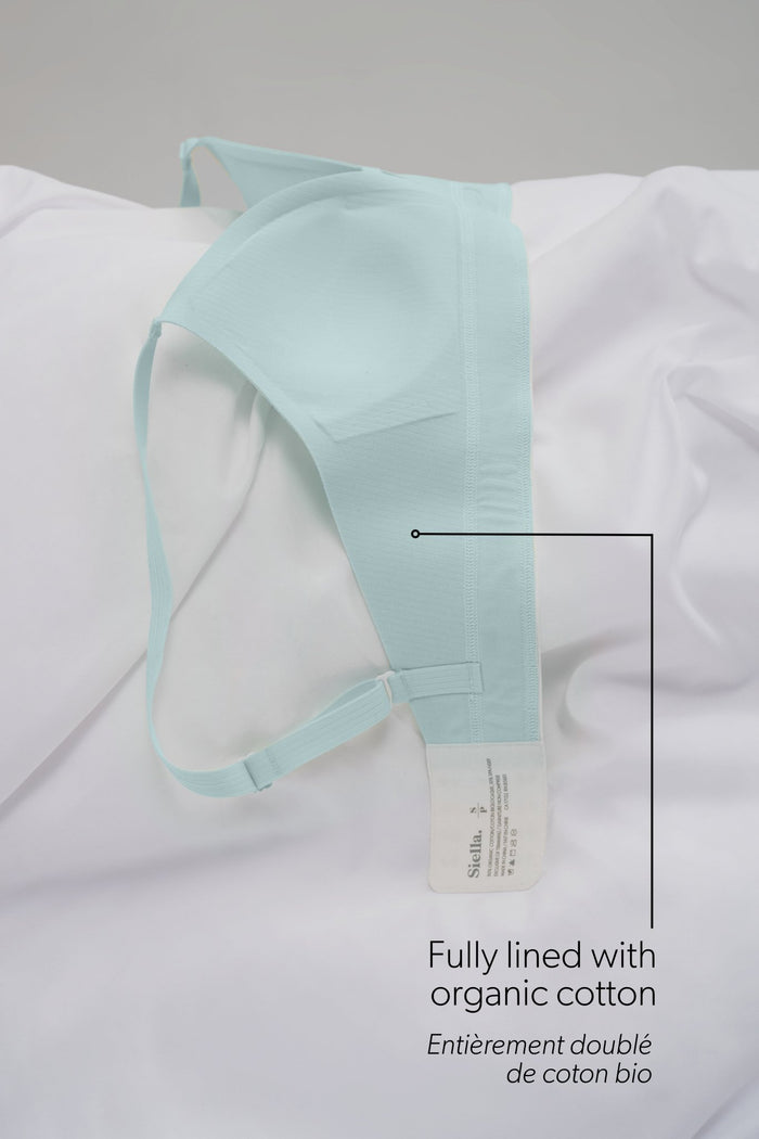 Organic Cotton Rib V-Neck Foam Bra - Siella - Color: Aqua Mist Aqua