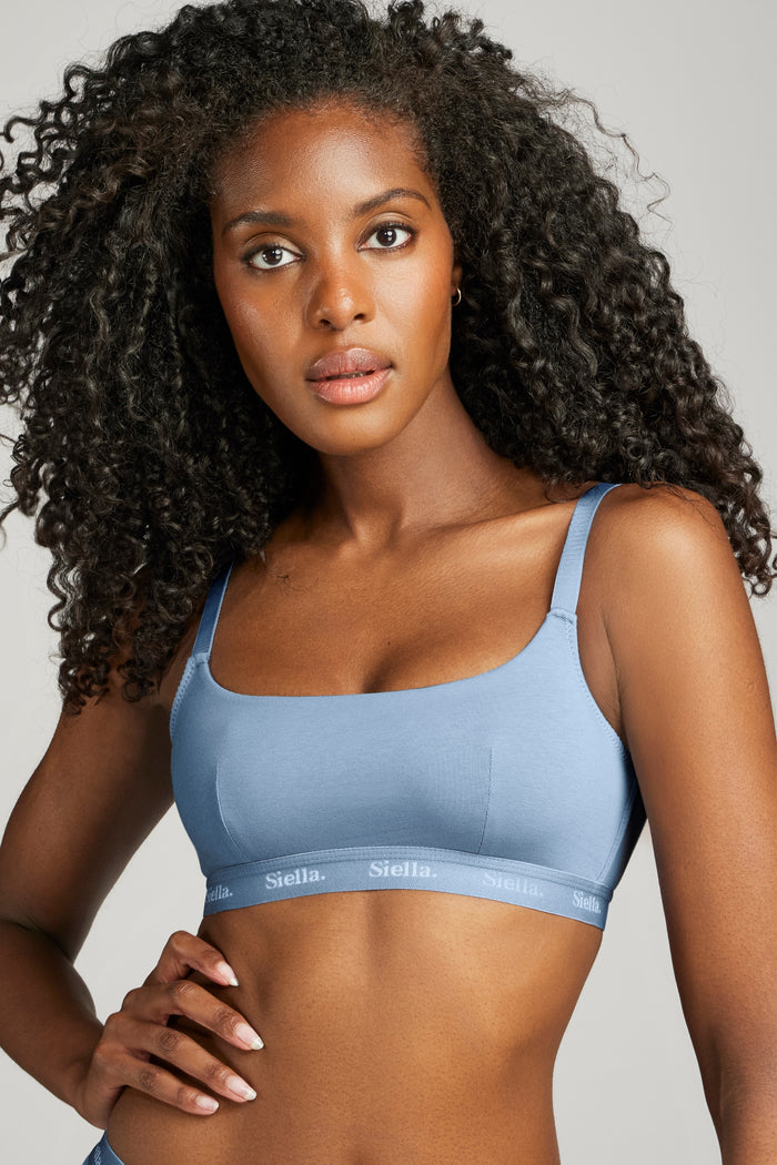 Organic Cotton Scoop Neck Bra - SIELLA - Color: Sky Blue Bleu ciel