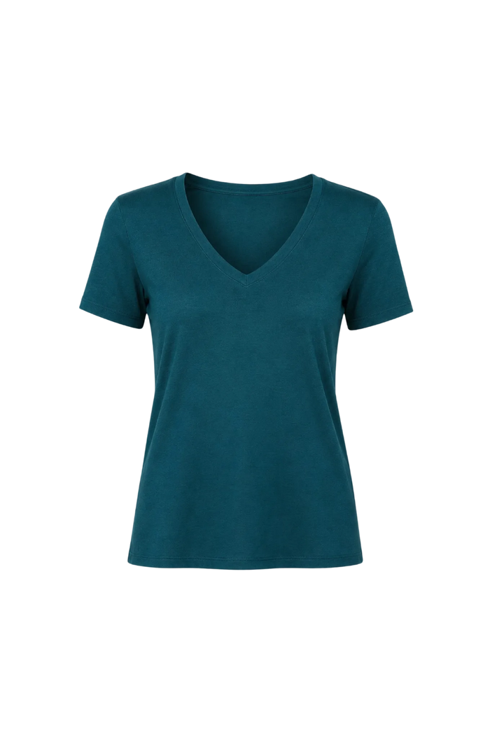 Majestic Organic Cotton Silk Touch V-Neck Tee in Bleu Majestic